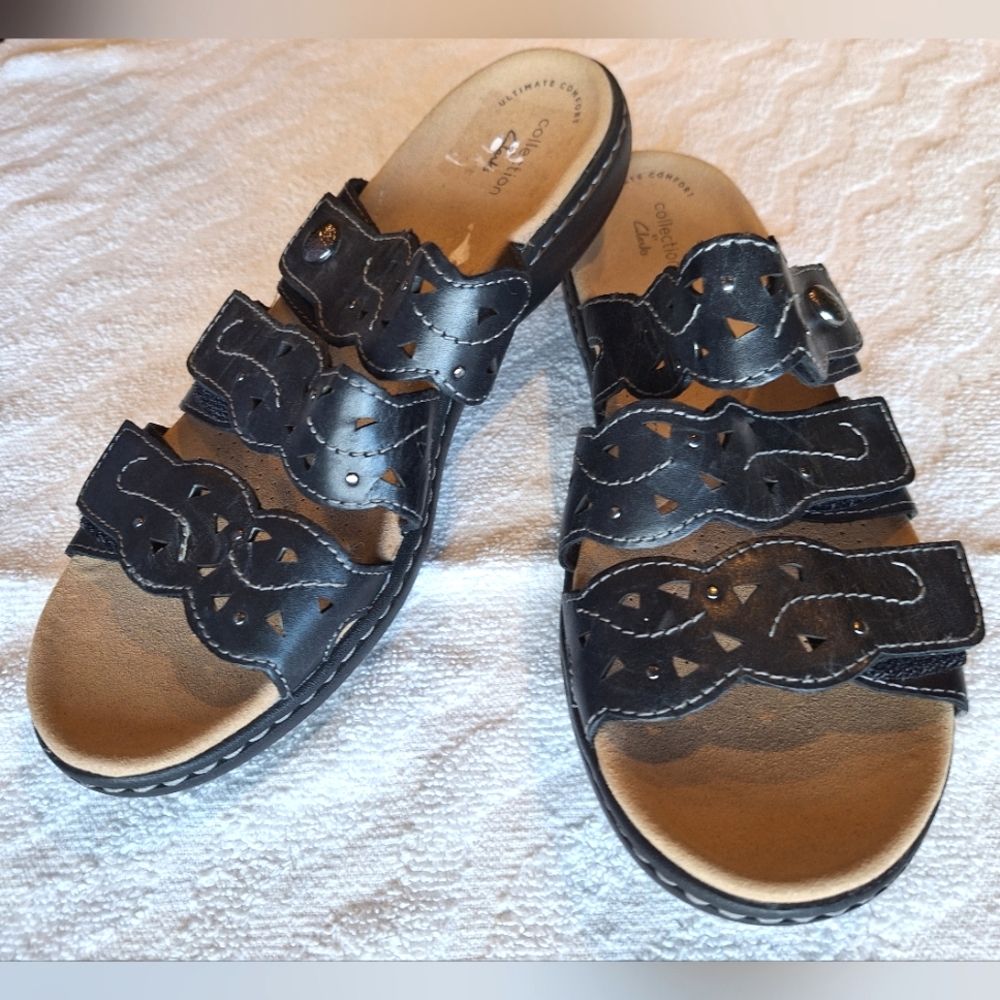 Clarks Womens Laurieann Echo black leather comfort sandals women's size 9.5 - Picture 3 of 13